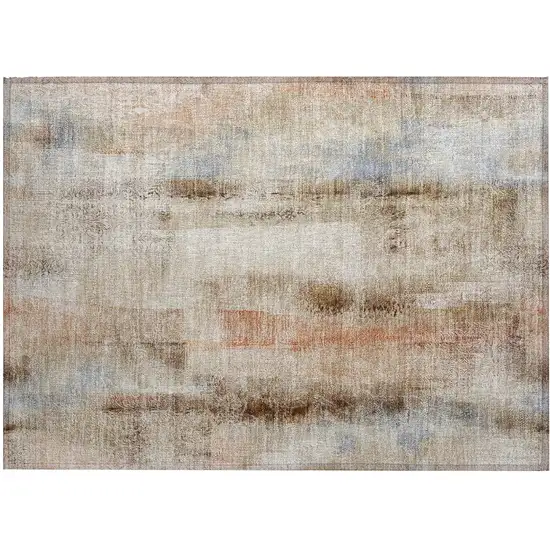 Beige and Brown Washable Non Skid Indoor Outdoor Area Rug Photo 2