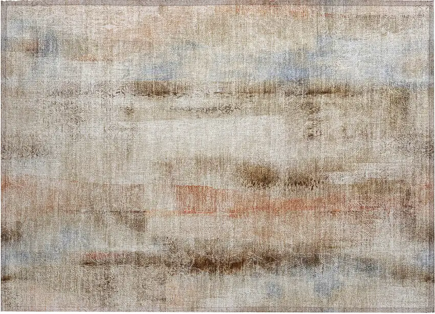 Beige and Brown Washable Non Skid Indoor Outdoor Area Rug Photo 2