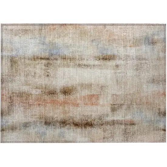 Beige and Brown Washable Non Skid Indoor Outdoor Area Rug Photo 4
