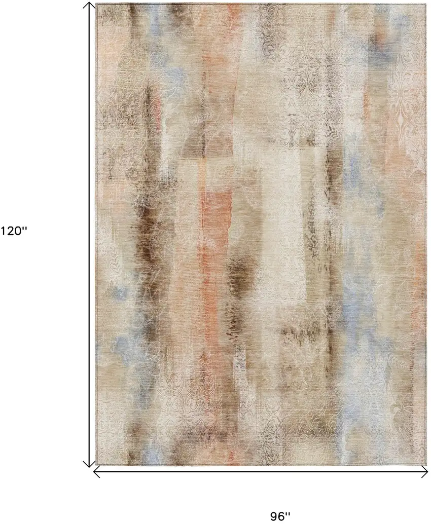 Beige and Brown Washable Non Skid Indoor Outdoor Area Rug Photo 3