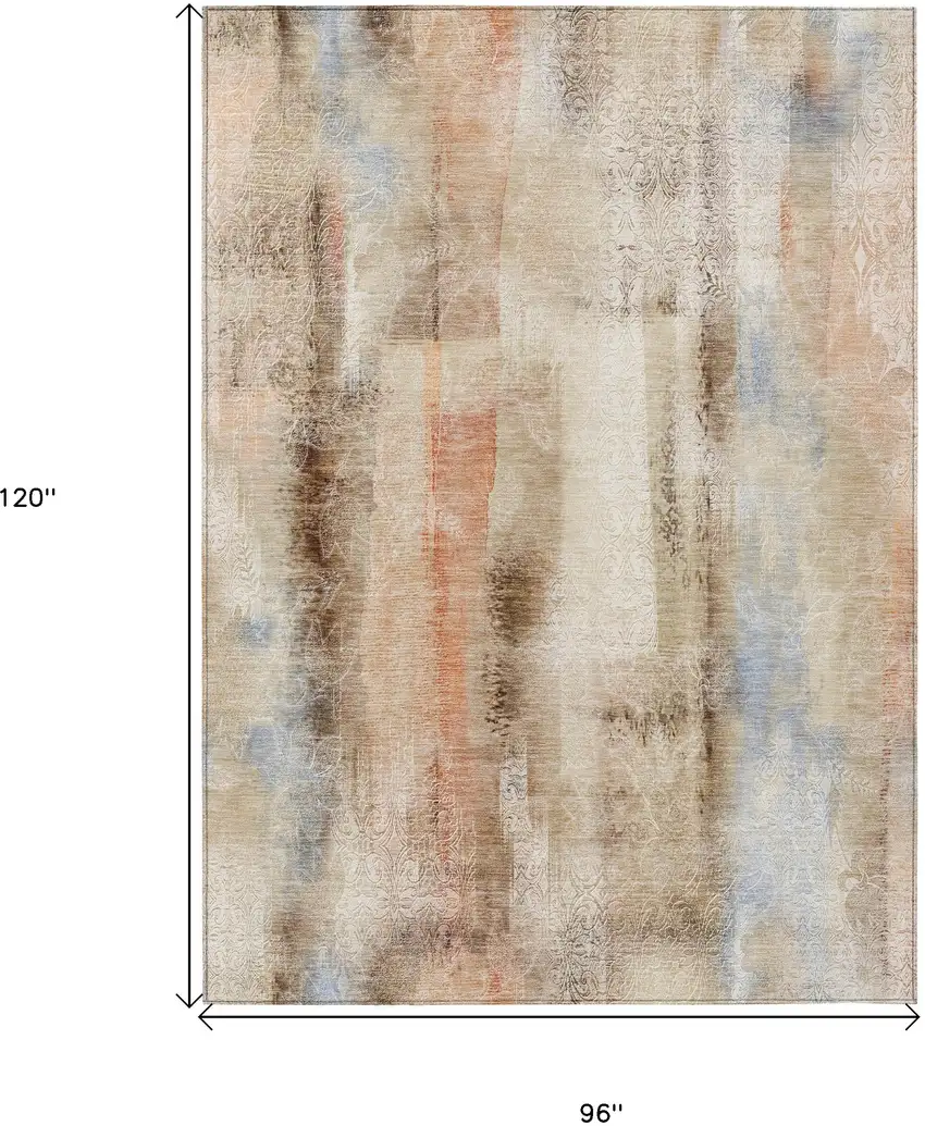 Beige and Brown Washable Non Skid Indoor Outdoor Area Rug Photo 3