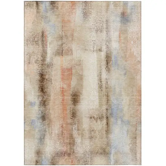 Beige and Brown Washable Non Skid Indoor Outdoor Area Rug Photo 2