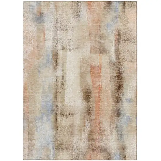 Beige and Brown Washable Non Skid Indoor Outdoor Area Rug Photo 4