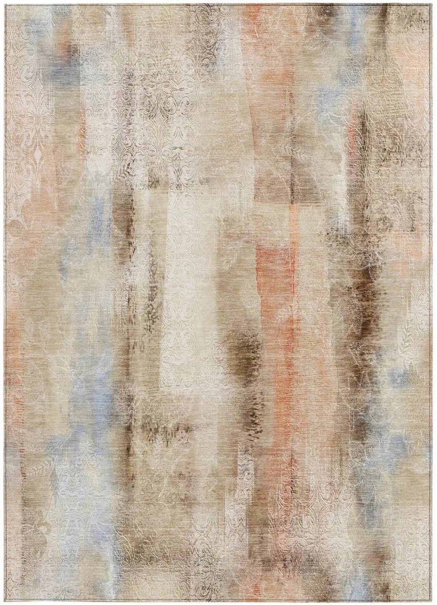 Beige and Brown Washable Non Skid Indoor Outdoor Area Rug Photo 4