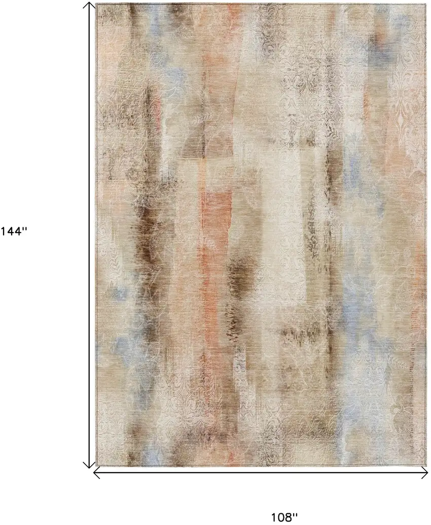 Beige and Brown Washable Non Skid Indoor Outdoor Area Rug Photo 3