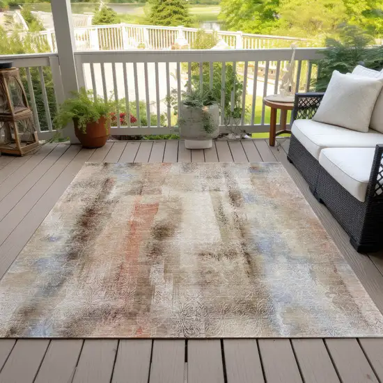 Beige and Brown Washable Non Skid Indoor Outdoor Area Rug Photo 5
