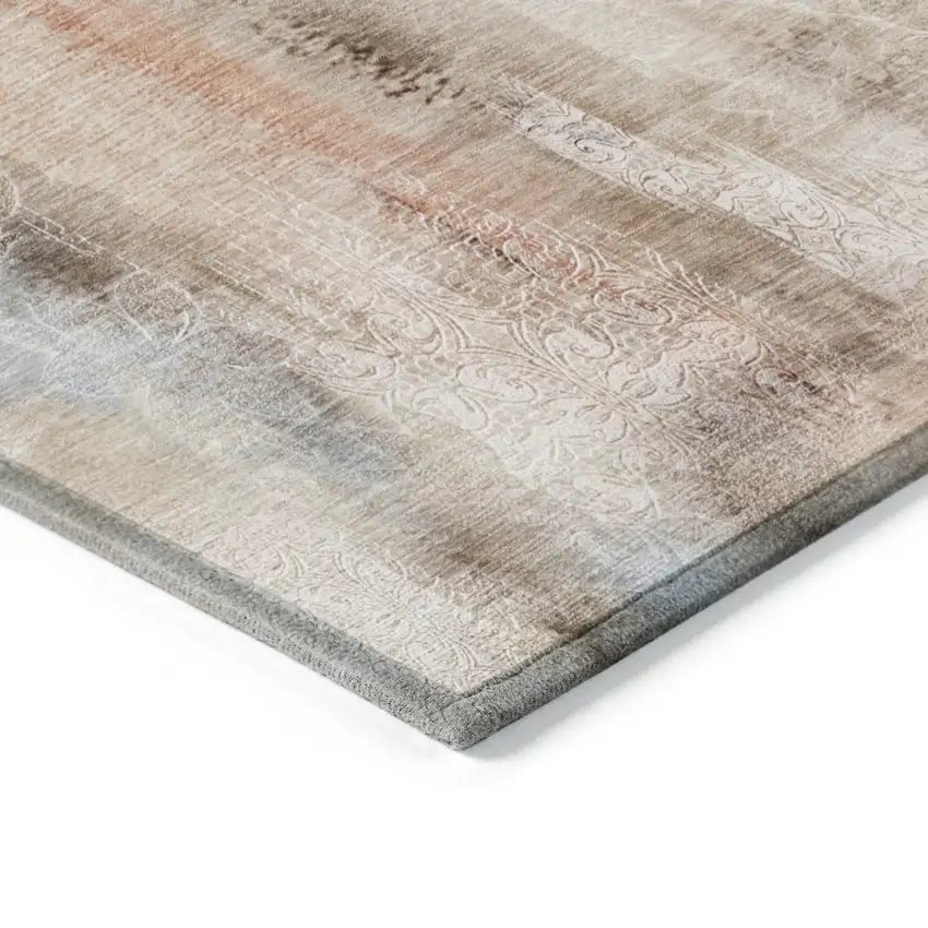 Beige and Brown Washable Non Skid Indoor Outdoor Area Rug Photo 4