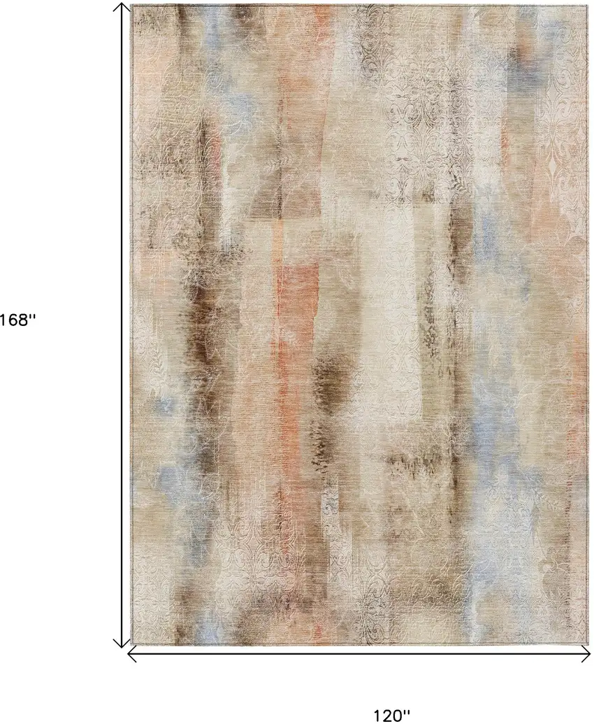 Beige and Brown Washable Non Skid Indoor Outdoor Area Rug Photo 3