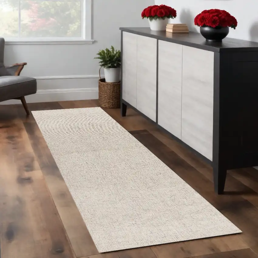 Beige and Brown Wool Abstract Hand Tufted Runner Rug Photo 1