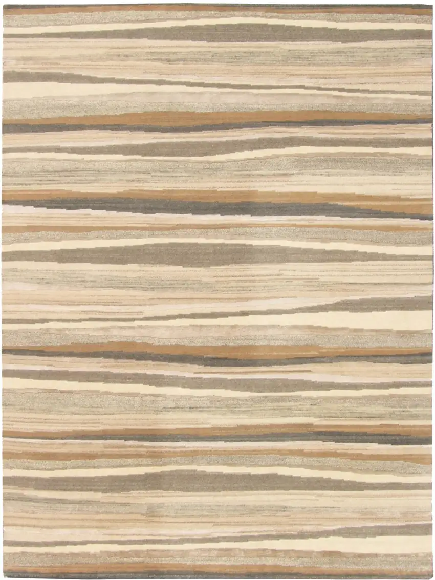 Beige and Brown Wool Abstract Stripe Hand Loomed Area Rug Photo 4
