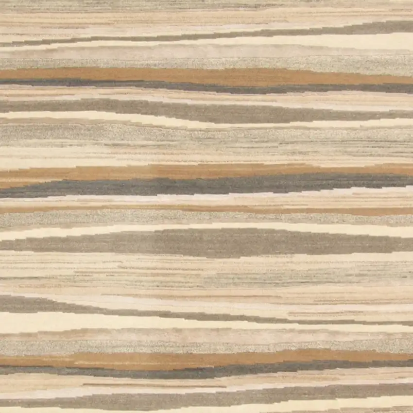 Beige and Brown Wool Abstract Stripe Hand Loomed Area Rug Photo 5