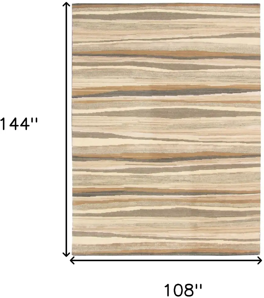 Beige and Brown Wool Abstract Stripe Hand Loomed Area Rug Photo 3
