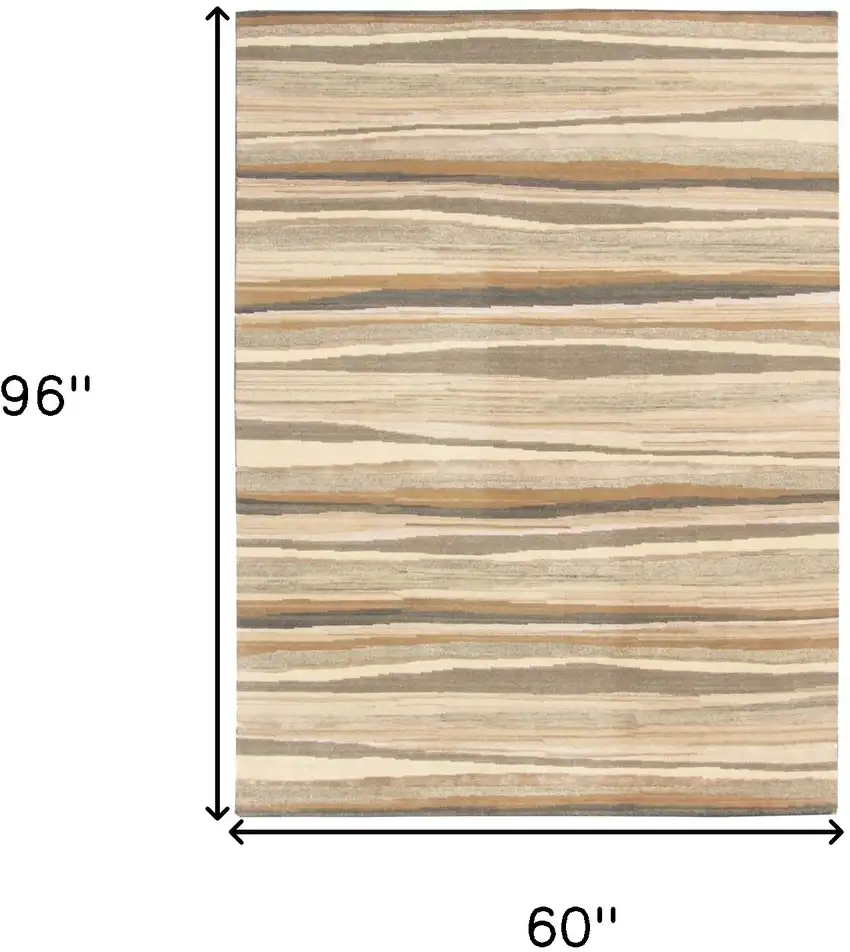 Beige and Brown Wool Striped Hand Loomed Area Rug Photo 3