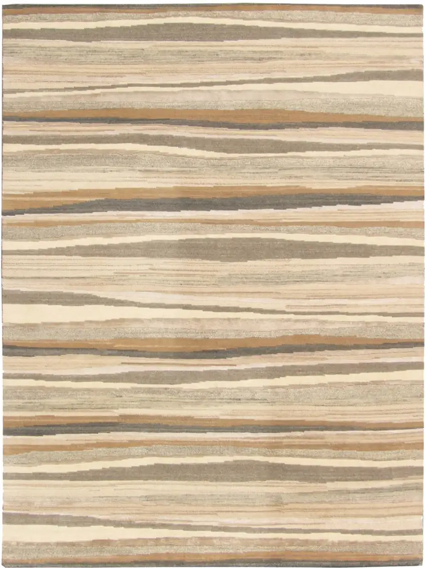 Beige and Brown Wool Striped Hand Loomed Area Rug Photo 2
