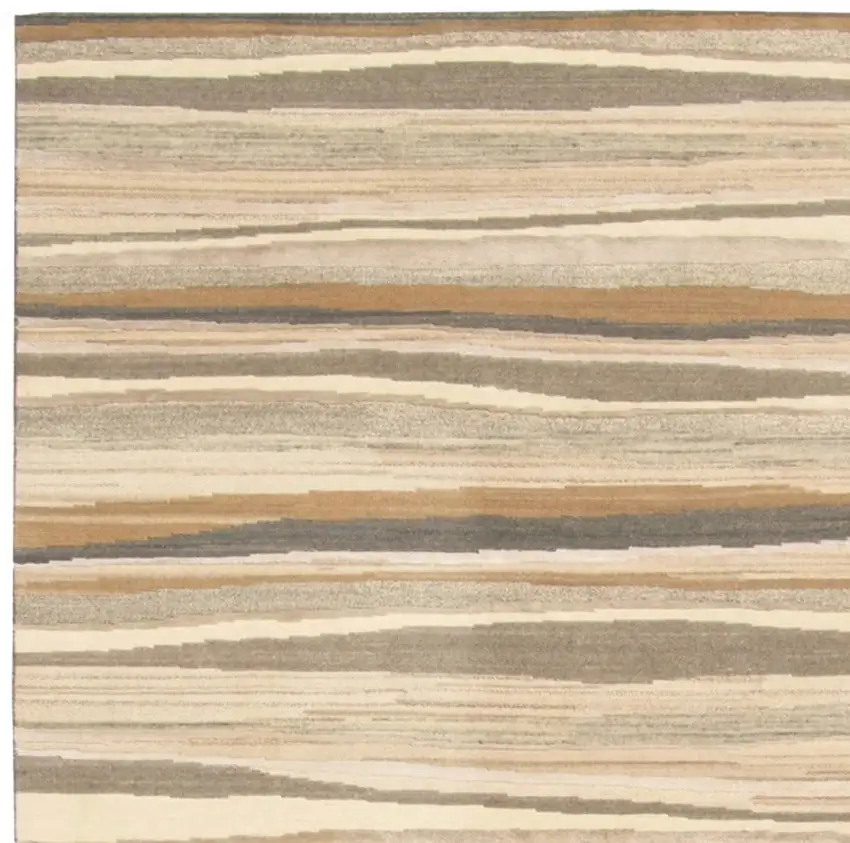 Beige and Brown Wool Striped Hand Loomed Area Rug Photo 4