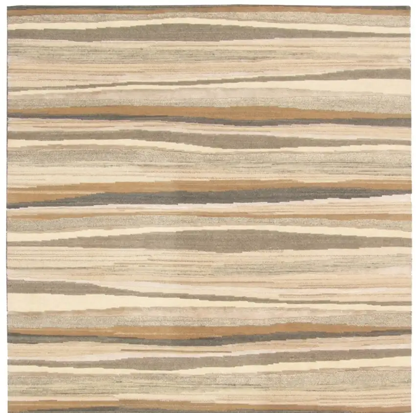 Beige and Brown Wool Striped Hand Loomed Area Rug Photo 5