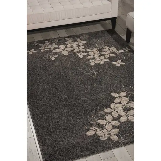 Beige and Charcoal Floral Area Rug Photo 6