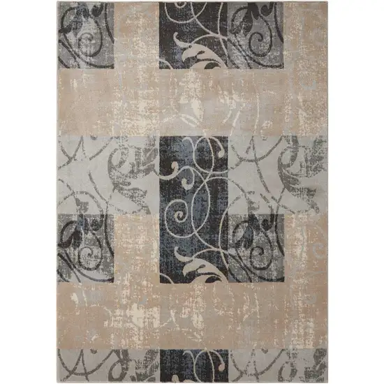 Beige and Charcoal Floral Non Skid Area Rug Photo 1