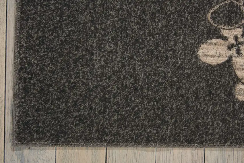 Beige and Charcoal Floral Non Skid Area Rug Photo 7