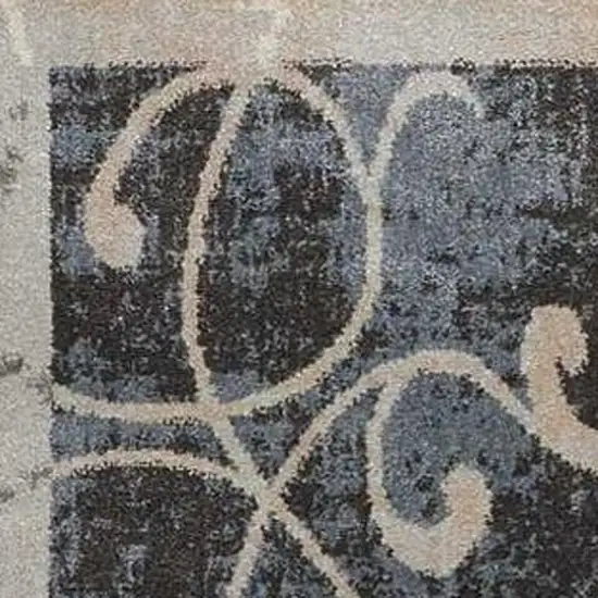 Beige and Charcoal Floral Non Skid Area Rug Photo 4