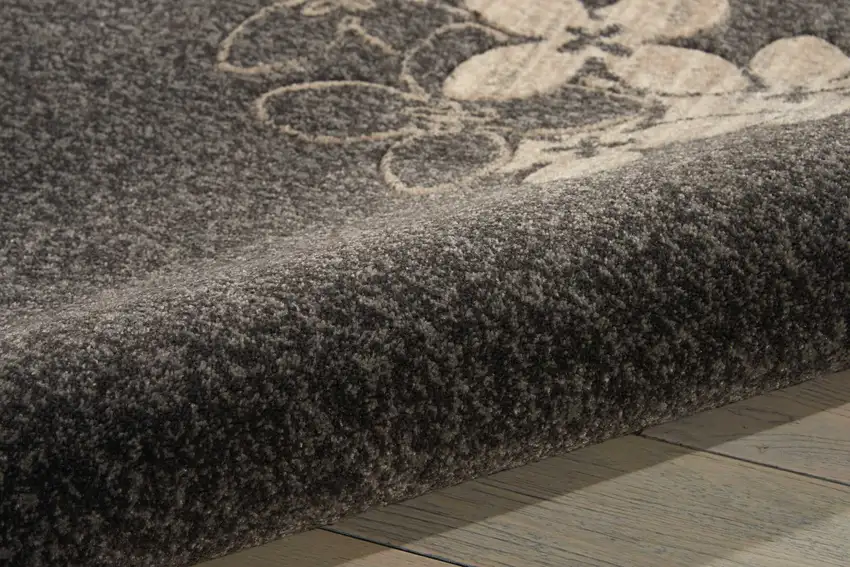 Beige and Charcoal Floral Non Skid Area Rug Photo 8