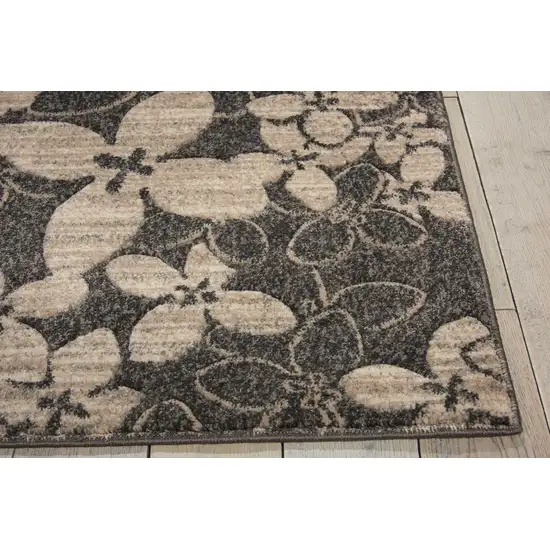Beige and Charcoal Floral Non Skid Area Rug Photo 6
