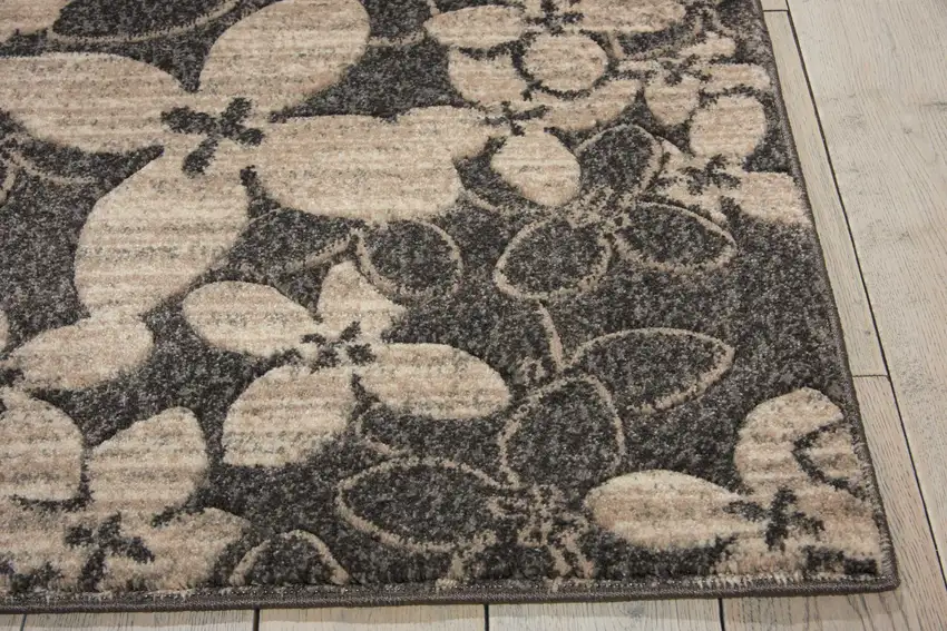 Beige and Charcoal Floral Non Skid Area Rug Photo 6