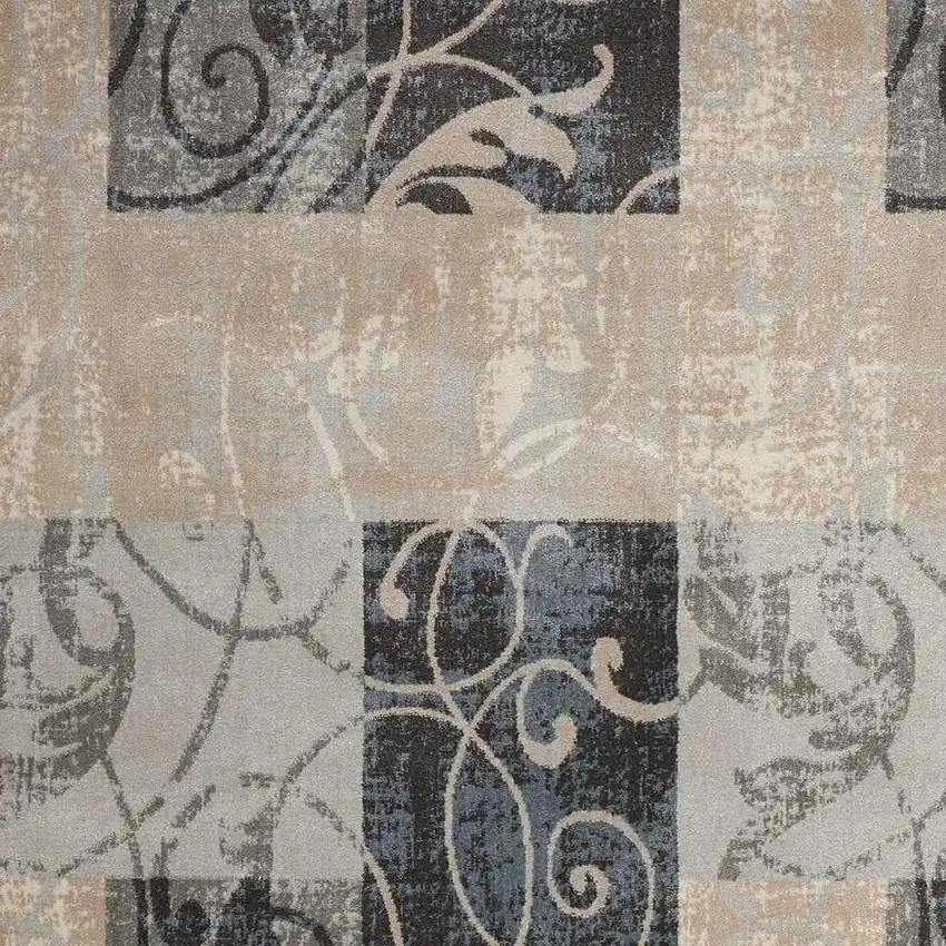 Beige and Charcoal Floral Non Skid Area Rug Photo 2