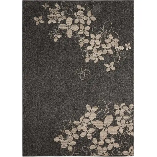 Beige and Charcoal Floral Non Skid Area Rug Photo 7