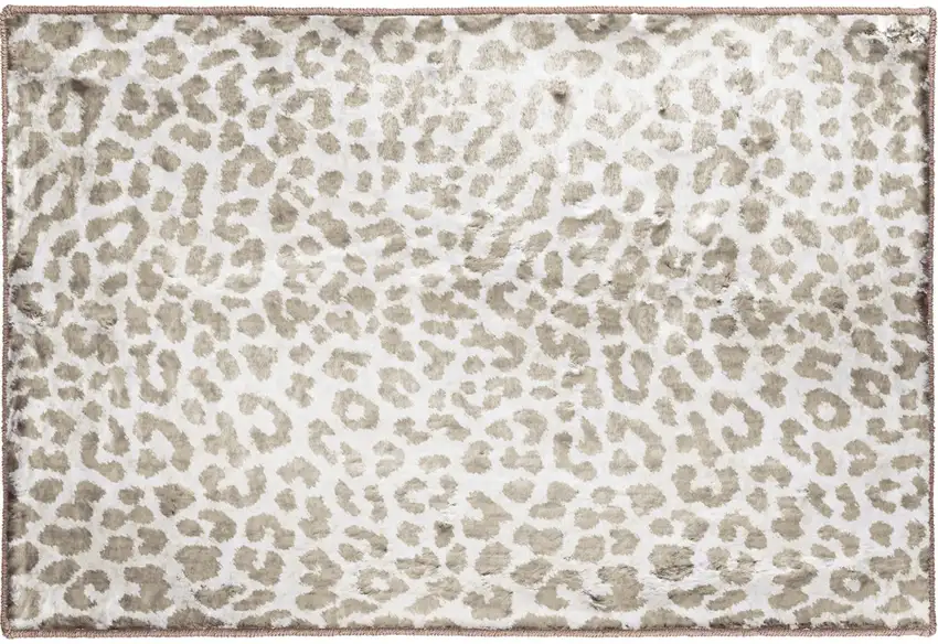 Beige and Cream Leopard  Print Shag Handmade Non Skid Area Rug Photo 5
