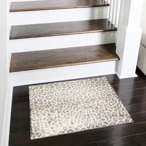 Photo of Beige and Cream Leopard  Print Shag Handmade Non Skid Area Rug