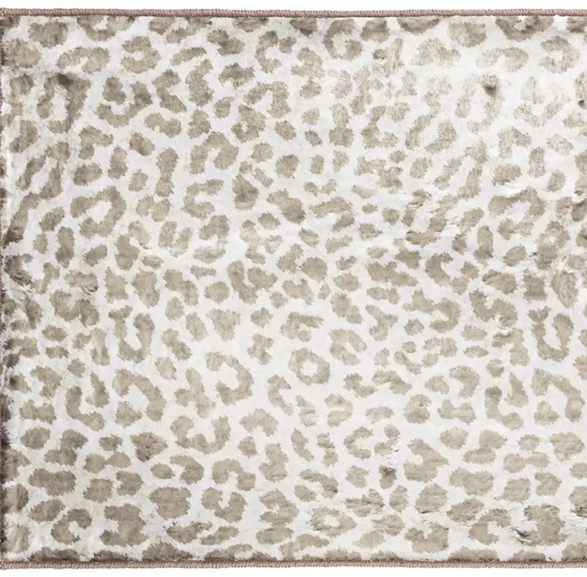 Beige and Cream Leopard  Print Shag Handmade Non Skid Area Rug Photo 4