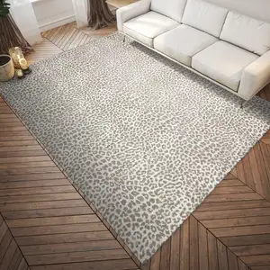 Photo of Beige and Cream Leopard  Print Shag Handmade Non Skid Area Rug