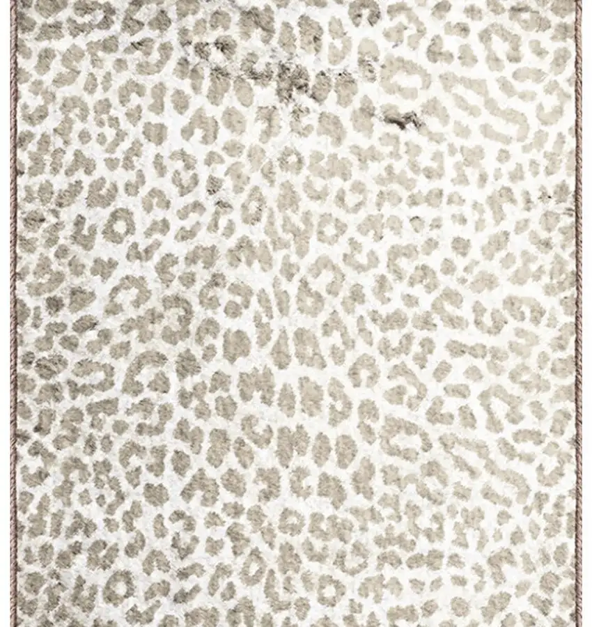 Beige and Cream Leopard  Print Shag Handmade Non Skid Runner Rug Photo 4