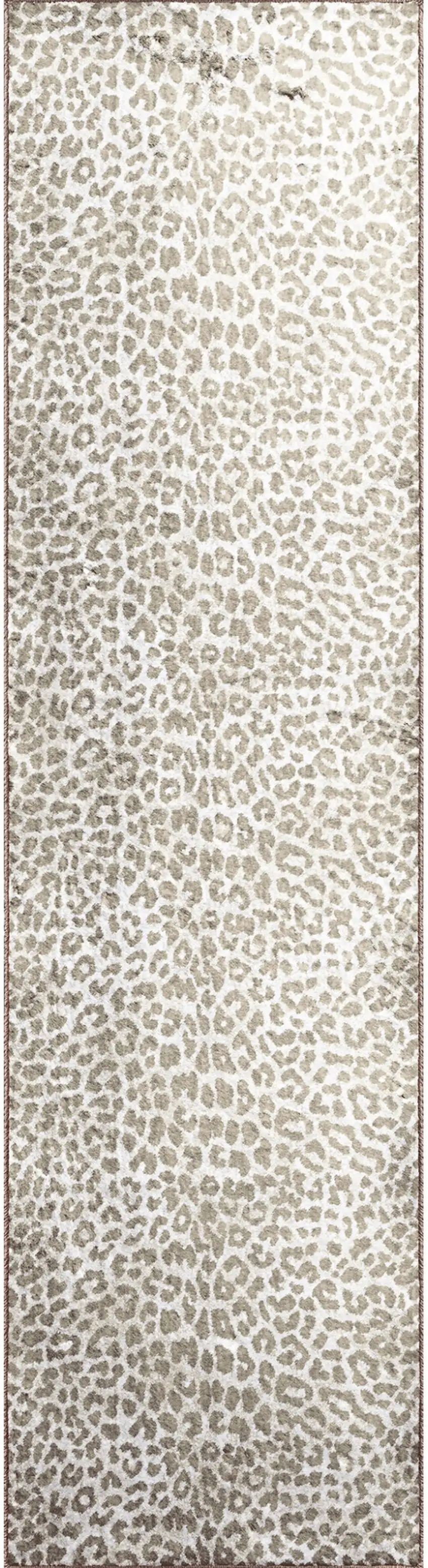 Beige and Cream Leopard  Print Shag Handmade Non Skid Runner Rug Photo 5