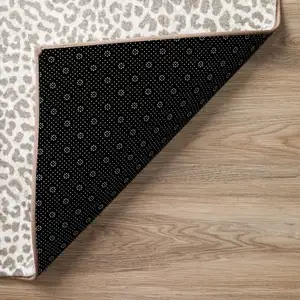 Photo of Beige and Cream Leopard  Print Shag Handmade Non Skid Runner Rug