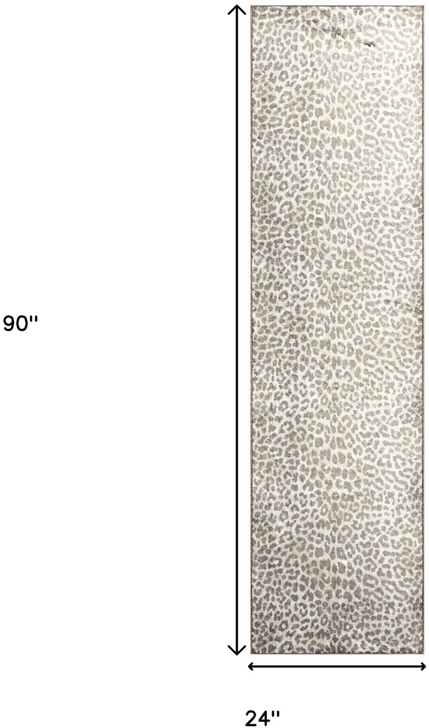 2' X 8' Beige and Cream Leopard Print Shag Handmade Non Skid Runner Rug Photo 6