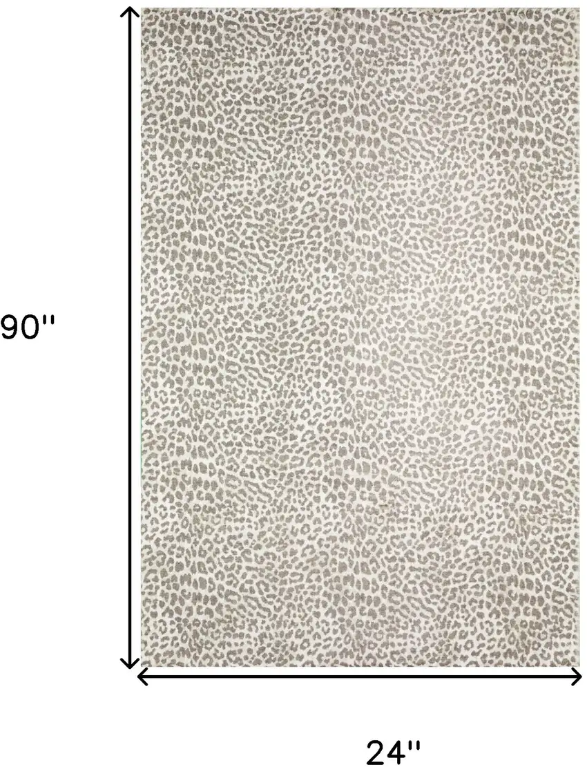 Beige and Cream Leopard  Print Shag Handmade Non Skid Runner Rug Photo 6