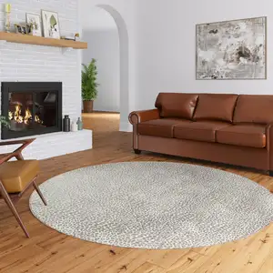 Photo of Beige and Cream Leopard  Round Shag Handmade Non Skid Area Rug