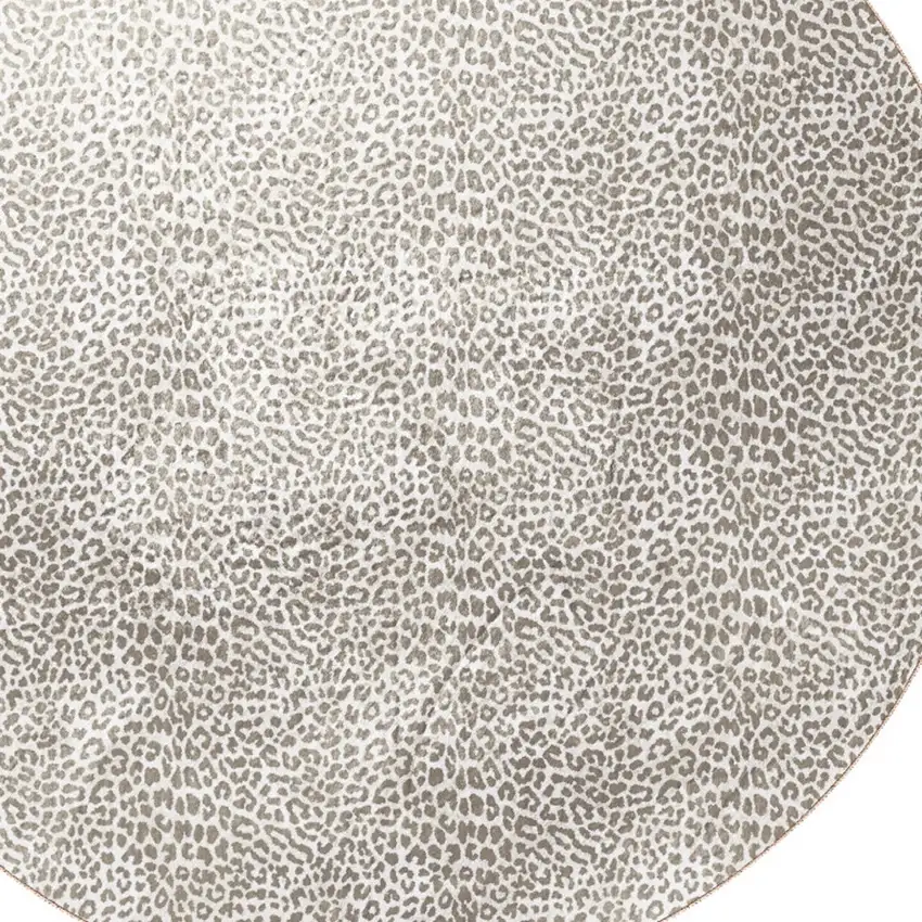 8' X 8' Beige and Cream Leopard  Round Shag Handmade Non Skid Area Rug Photo 5