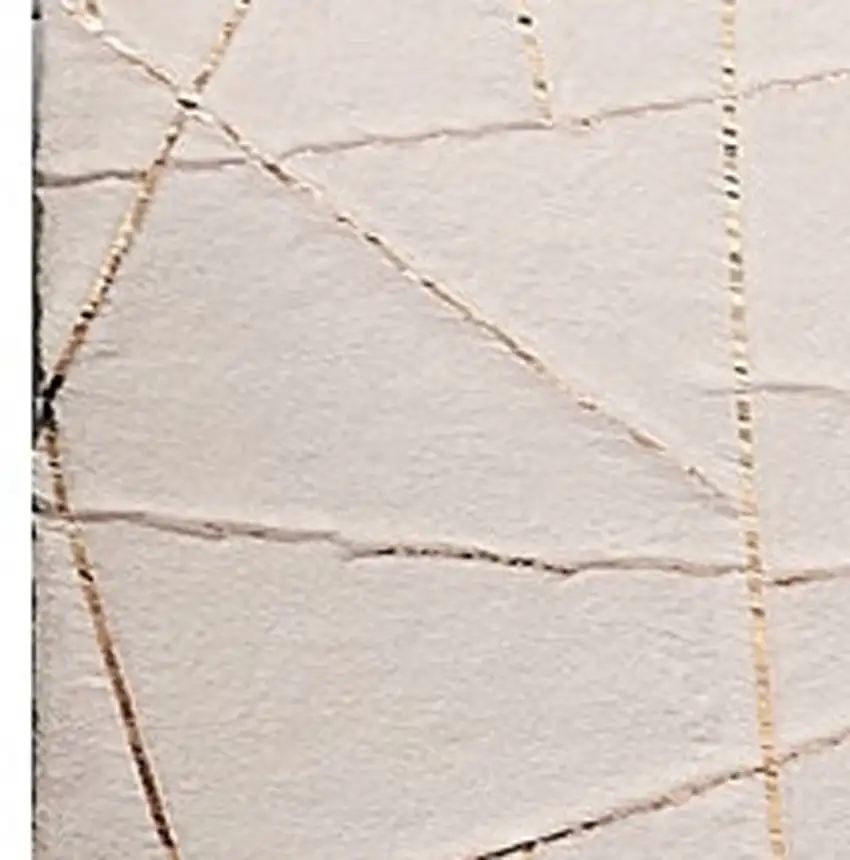 Beige and Gold Faux Fur Abstract Geometric Washable Non Skid Area Rug Photo 5