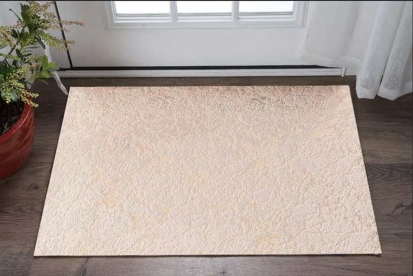 Beige and Gold Faux Fur Abstract Shag Non Skid Area Rug Photo 1