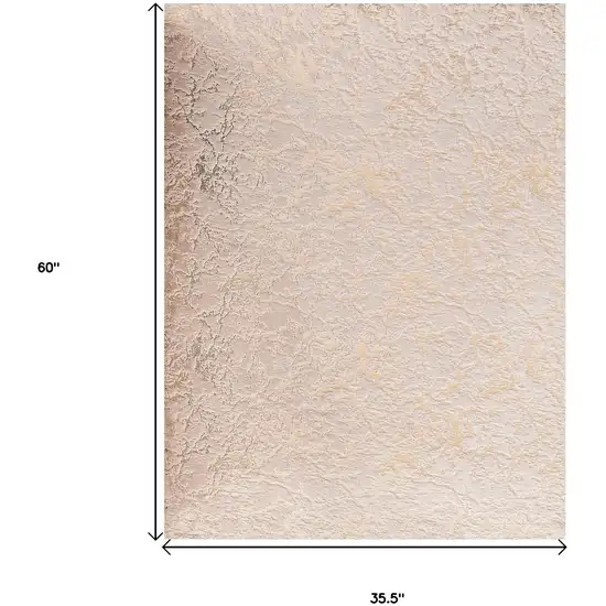 Beige and Gold Faux Fur Abstract Shag Non Skid Area Rug Photo 3
