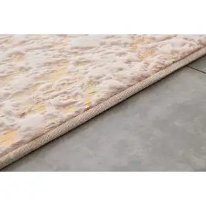 Photo of Beige and Gold Faux Fur Abstract Shag Non Skid Area Rug