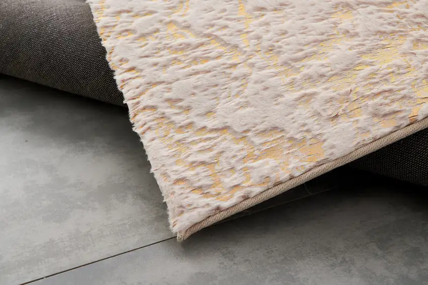 Beige and Gold Faux Fur Abstract Shag Non Skid Area Rug Photo 6