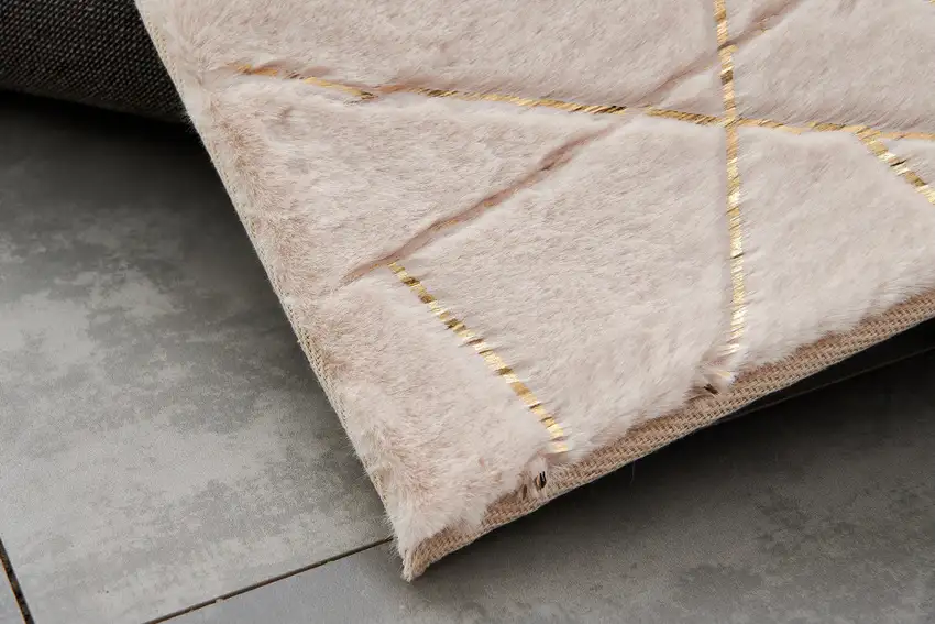 Beige and Gold Faux Fur Abstract Shag Non Skid Area Rug Photo 7