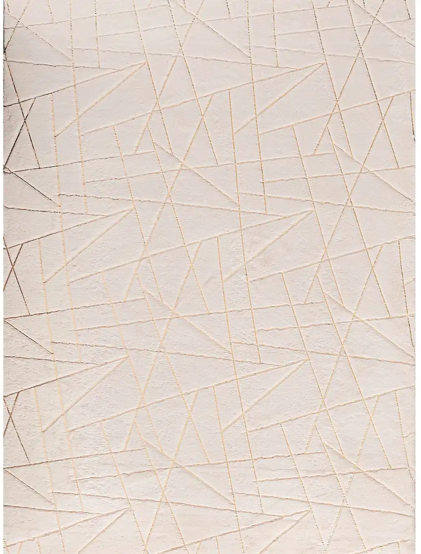 Beige and Gold Faux Fur Abstract Shag Non Skid Area Rug Photo 1