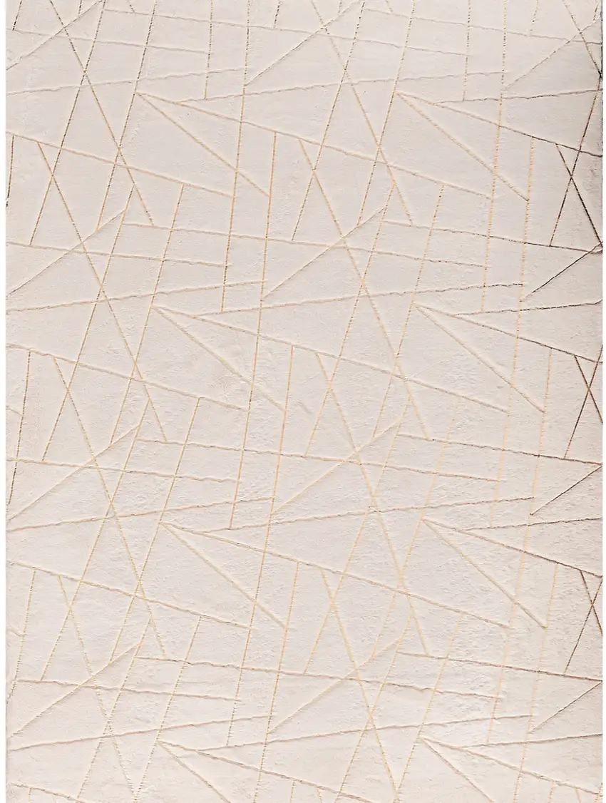 Beige and Gold Faux Fur Abstract Shag Non Skid Area Rug Photo 2