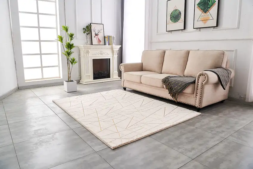 Beige and Gold Faux Fur Abstract Shag Non Skid Area Rug Photo 9
