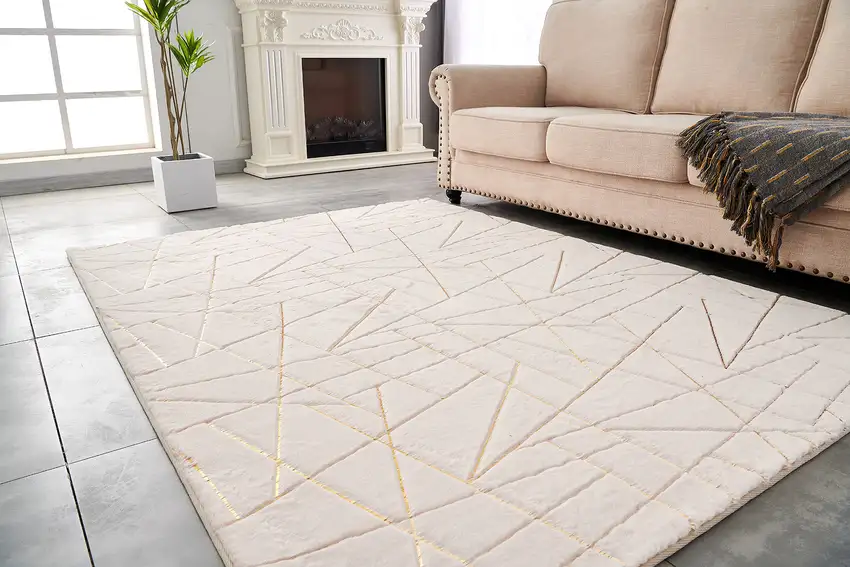Beige and Gold Faux Fur Abstract Shag Non Skid Area Rug Photo 8